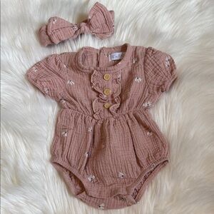 Rachel Zoe Pink Ruffled romper with matching bow